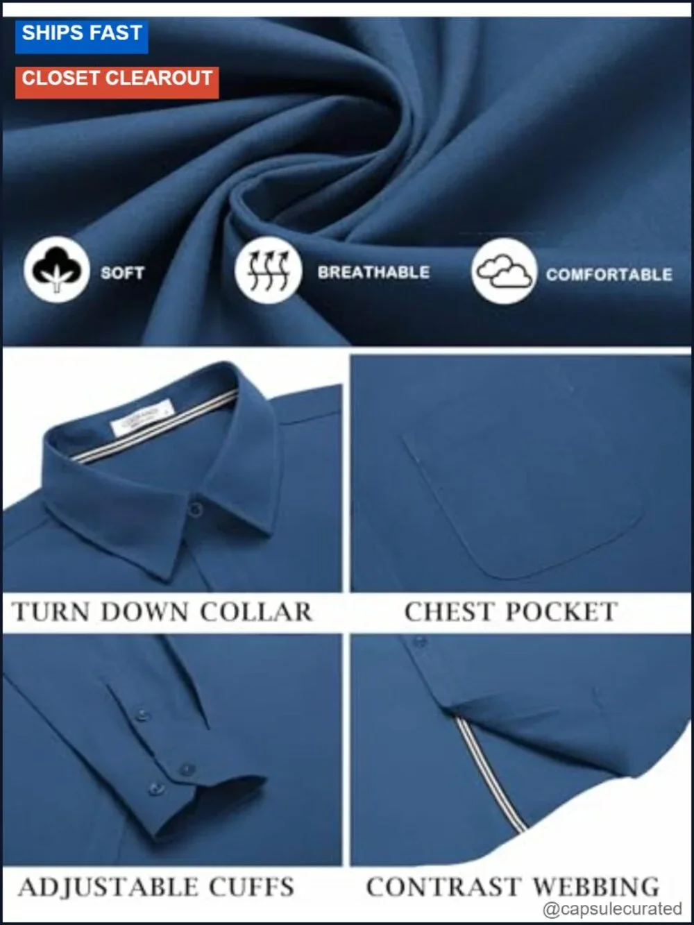 Men's Long Sleeve Casual Button Down Shirt Regular Fit Stretchable Polyester